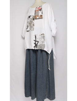 БЛУЗА ЛЁН КИМОНО "ГОРОД"  белая, св. бежевая до р.56