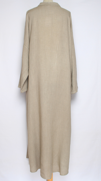 ПЛАТЬЕ БОХО ЛЬНЯНОЕ "СТОЙКА ЗАЩИП ПУГОВИЦЫ"  бежевое, хаки, черное, салатное, яблоко, апельсин, желтое  до р.54