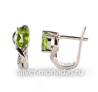 Серьги из серебра 925 пробы с хризолитами и фианитами (Ж-134-321Е)