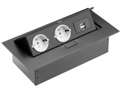 Удлинитель для офиса ПРЯМОУГОЛЬНЫЙ 2xUSB, чёрный AE-PBU02GS-20 без провода  GTV *