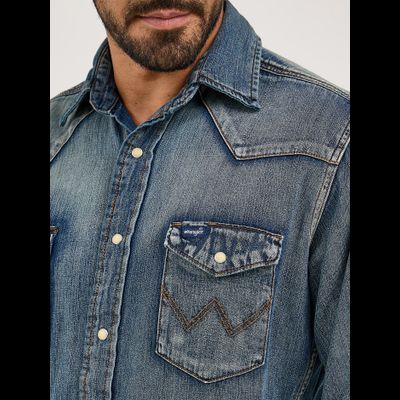 Рубашка Wrangler® Western Denim Snap Work Shirt