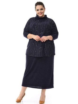 Длинная юбка БОЛЬШОГО размера из ангоры арт. 2128401 (Цвет темно-синий) Размеры 50-80