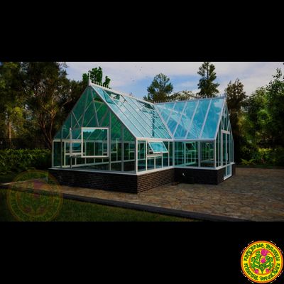 Базовая комплектация теплицы в английском стиле с холлом из стекала и алюминия ИМПЕРИАЛ размером 4000 х 10000 мм