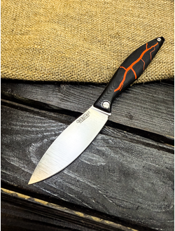 Фрикционный складной нож Канадец Большой сталь AUS10Co, рукоять G10/микарта оранжевая молния