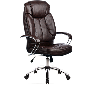 Кресло для руководителя из натуральной кожи LUX12 Коричневый + Хромированное пятилучие