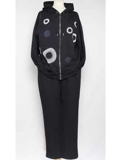 КОСТЮМ ЖАКЕТ НА МОЛНИИ И БРЮКИ "КРУГИ" синий р.52,54,56