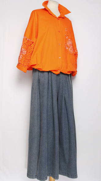 Рубашка хлопок "Карман кружево" апельсин до р.52