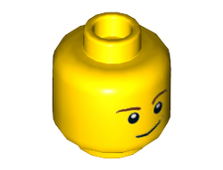 Minifigure, Head Reddish Brown Eyebrows, White Pupils, Lopsided Smile and Medium Nougat Dimple Pattern - Hollow Stud, Yellow (3626cpb1286 / 6100222)