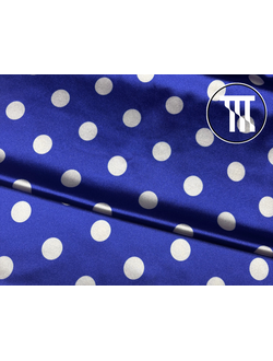Сатин-вельвет принт Белые горохи на синем (2см)