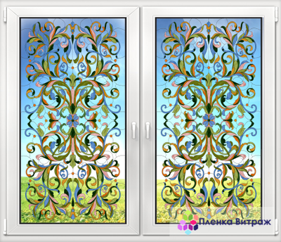 Витражная пленка, витражная пленка самоклеющаяся, пленочный витраж с классическим рисунком