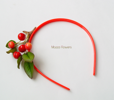 Ободок "С вишнями" из полимерной глины.