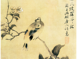 Картина обогреватель, репродукция японской живописи птица на ветке