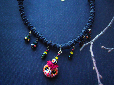 Колье в стиле лесного бохо "Лес чародеев", украшение с совой и бусинками от сглаза