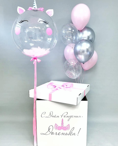коробка-сюрприз + шары  "единорожек"