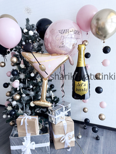 Хрустальный шар в шаре с конфетти и надписью "Чин-Чин 2024"