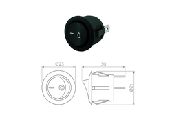SALE Выключатель клавишный  круглый D-23мм  "1-0" ЧЕРНЫЙ