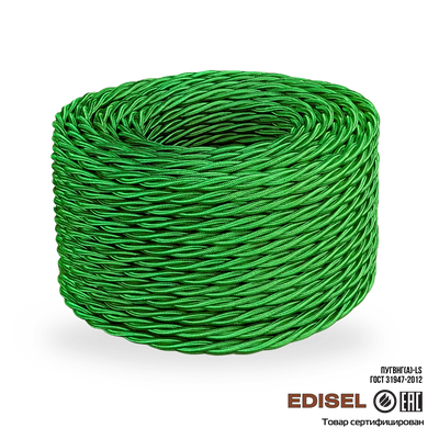 Витой ретро провод 3х1.5 зеленый шелк бухта