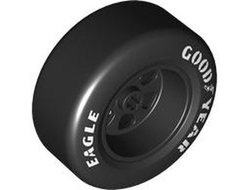 Wheel 50 x 22 with Axle Hole and 6 Holes with Molded Black Hard Rubber Tire and Printed White 'GOODYEAR EAGLE' Pattern, Black (105645pb02 6539490)