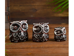 Модель № W176: набор статуэток "3 совы" из дерева албезии