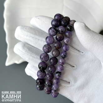 Браслет чароит с породой, шары 7-7,5/8,6-8,8 мм, цена за штуку