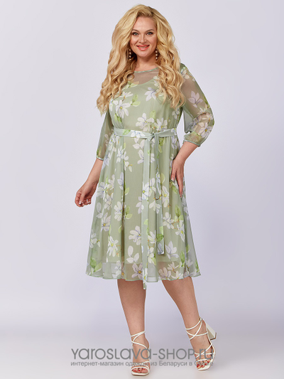 Шифоновое платье А-силуэта нежно-зеленого оттенка