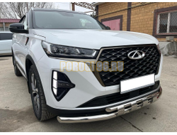 Защита переднего бампера двойная с перемычками ПапаТюнинг d60/42 для Chery Tiggo 7 Pro Max 2022-2024