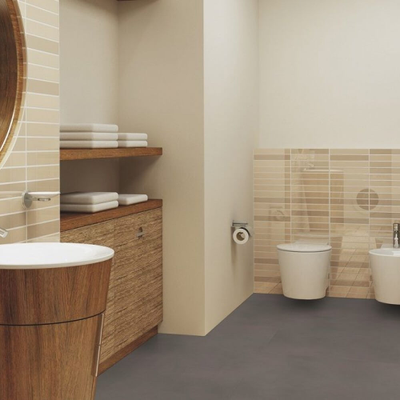 Виниловый пол Wineo 800 Tile L Solid Taupe DB00099-3 в интерьере ванной