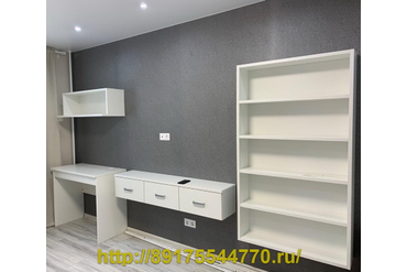 017 Стол, подвесная тумба и полки.
ЛДСП Egger W1100 Белый Альпийский, ST9.
Сделано по индивидуальным размерам с учетом всех пожеланий заказчика.
