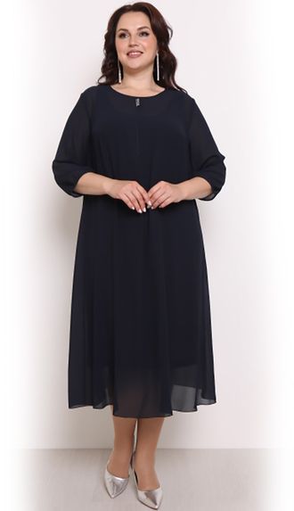 Женственное платье А-образного силуэта арт. 6179 (цвет темно-синий) Размеры 54-70