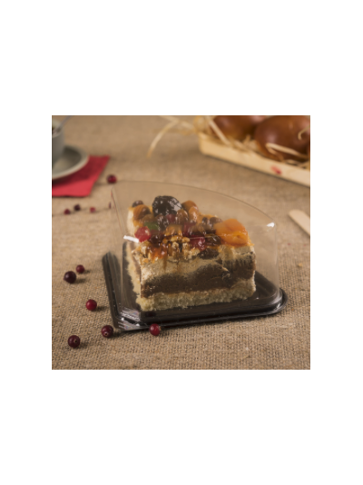 Контейнер для четверти торта треугольный ( пластик, крыш-дно, прозр/черн), 135*135*72мм