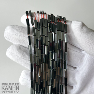 "Гематит" геметин серые прямоугольные палочки 8х2 мм, цена за нить 19 см