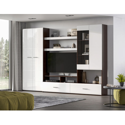 Гостиная МГС 7 Исполн 1 (МДФ) (Венге/Белый гл) Ш2800xВ1966xГ386 Ниша под ТВ 1200х758 мм