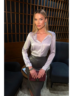 Блузка атласная на пуговицах (серебрянный)