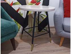 Аренда Кофейный стол Круглый белый d=60 см Основание металл черное с золотыми наконечниками