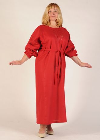 Льняное платье "Гарциния" с вышивкой (размер 46-60)