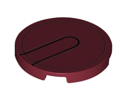 Tile, Round 3 x 3 with Iron Man Helmet Black Circle and Tab Pattern, Dark Red (67095pb003 / 6311479)