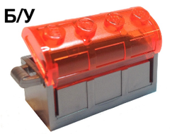 ! Б/У - Container, Treasure Chest with Slots in Back and Trans-Neon Orange Thick Hinge Curved Lid 4738a / 4739a, Flat Silver (4738ac02) - Б/У