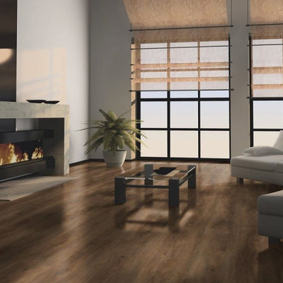 Виниловый пол Wineo 800 Wood XL Cyprus Dark Oak DLC00066 в интерьере гостиной