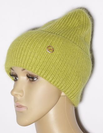 Шапка женская  "Резинка узкая Ангора" 11599  трава,  бирюзовая, роза