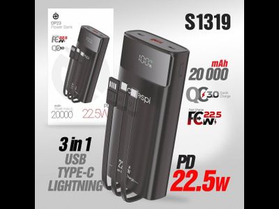 Внешний АКБ (Power bank) Deespi  DP23 20000mAh PD20W/Fast 22.5W/Display/с проводами (Black)