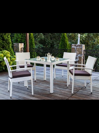 Комплект столовой мебели  MILANO белый из искусственного ротанга