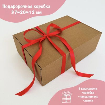 Подарочная коробка GILEV 37х26х12см с наполнителем и красной лентой