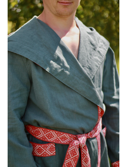 Халат для бани из крапивы "Легкий Пар" зеленый с капюшоном