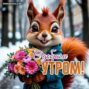 Доброе утро с белочкой и цветами