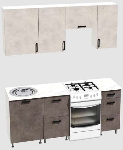 Кухня эконом 1,5 метра (600х500х400) Цвет: Цемент светлый/Цемент темный