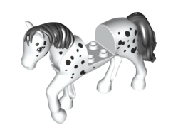 Horse with 2 x 2 Cutout and Movable Neck with Molded Black Tail and Mane, Printed Black Spots Pattern, White (bb1279c01pb03 / 6344394)