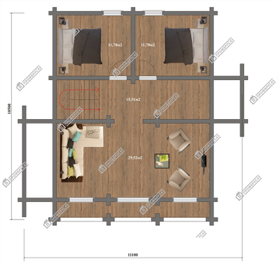 Двухэтажный Дом из клееного бруса "Княжий луг", 170 м2