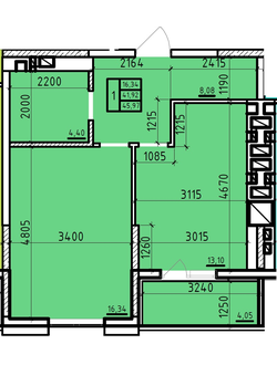 Однокомнатная 45.97 кв.м. ЦЕНА: