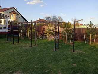 Уличная шведская стенка двойной рукоход с  комплектом турник прямой и канатным лазом