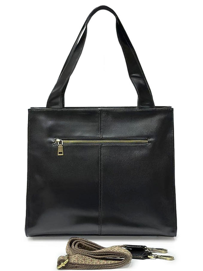 (АРТИКУЛ: 9966//6) СУМКА ЖЕНСКАЯ СРЕДНЕГО РАЗМЕРА, НАТУРАЛЬНАЯ КОЖА С НЕБОЛЬШИМ ГЛЯНЦЕМ, ЧЕРНАЯ, С ТЕКСТИЛЬНЫМ РЕМНЕМ